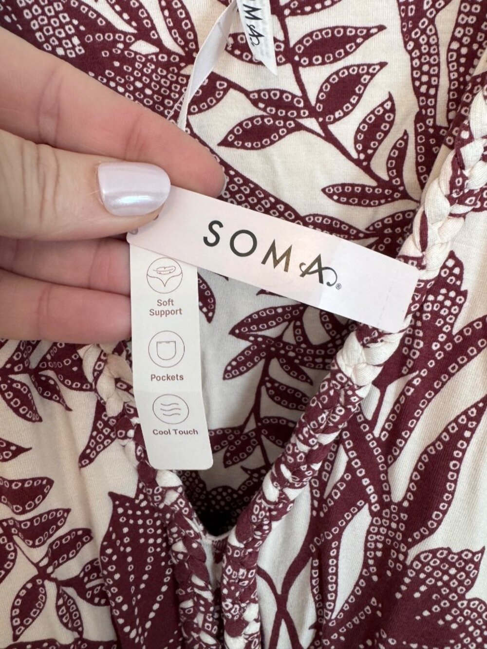 Soma Soft Jersey Caftan Palms Tropical Dress Maxi Pockets Built In Bra Large NWT - Picture 9 of 16